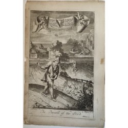 La parabole du semeur de semences - Gravure ancienne originale d'après G Freman, XVIIe siècle.