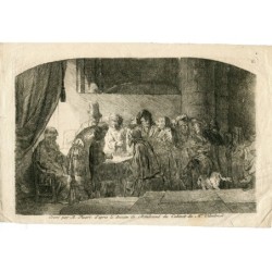 Judas-Verrat, von B. Picart nach Rembrandt. Radierung von 1734