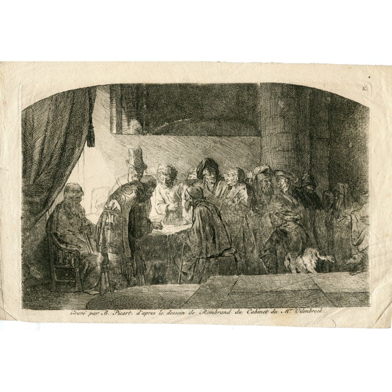 Judas-Verrat, von B. Picart nach Rembrandt. Radierung von 1734