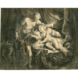 Amour et Psyché - Mythologie - Gravure ancienne du XVIIe-XVIIIe siècle.