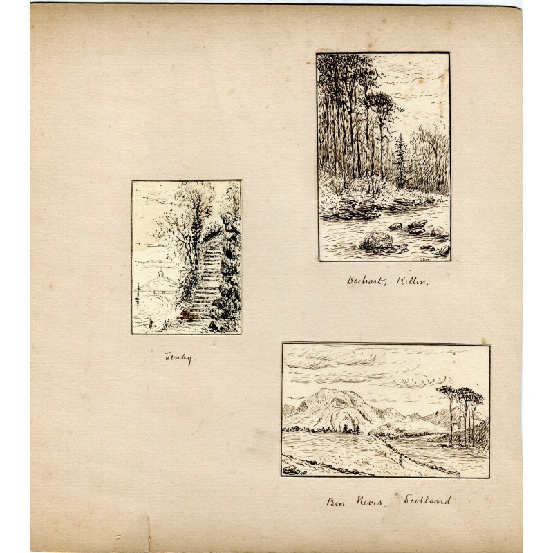 Inglaterra. Tres dibujos. Dochart, Killin, Ben Nevis y Lenby?