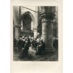 Acquaforte di Léon Lhermitte. Una visita episcopale, 1881
