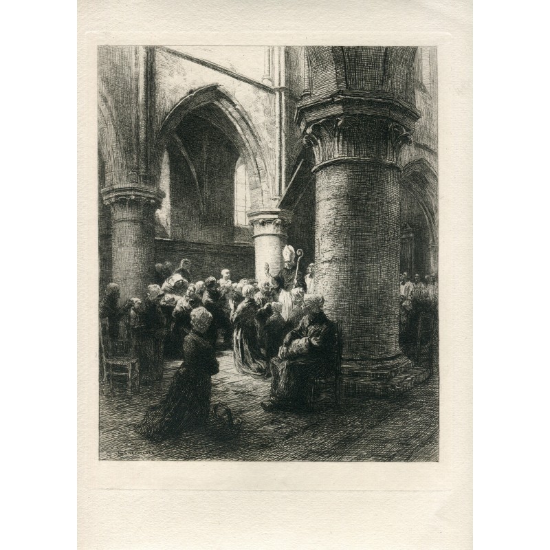 Leon Lhermitte etching. An Episcopal Visitation, 1881