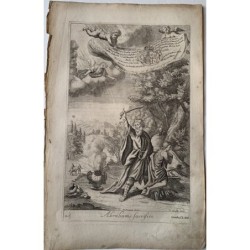 Le sacrifice d'Isaac par Abraham. Gravure ancienne originale d'après G. Freman, XVIIe siècle.