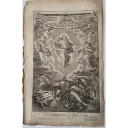 The Transfiguration of Jesus. Original antique engraving after G Freman, 17th century.