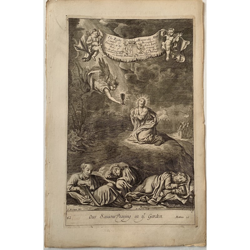 Biblia. Our Saviour praying in the garden, grabado por Richard Blome, 1690