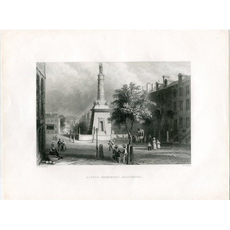 EEUU Battle monument, Baltimore grabado por H. Griffiths, 1840
