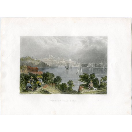 EEUU View of Baltimore, grabado por S. Fisher, dibujó W.H. Barlett, 1845