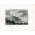 La Catarata Horseshoe, Niagara - Con la Torre. a partir de obra de WH Barlett. Grabado por R. Brandard (1840)