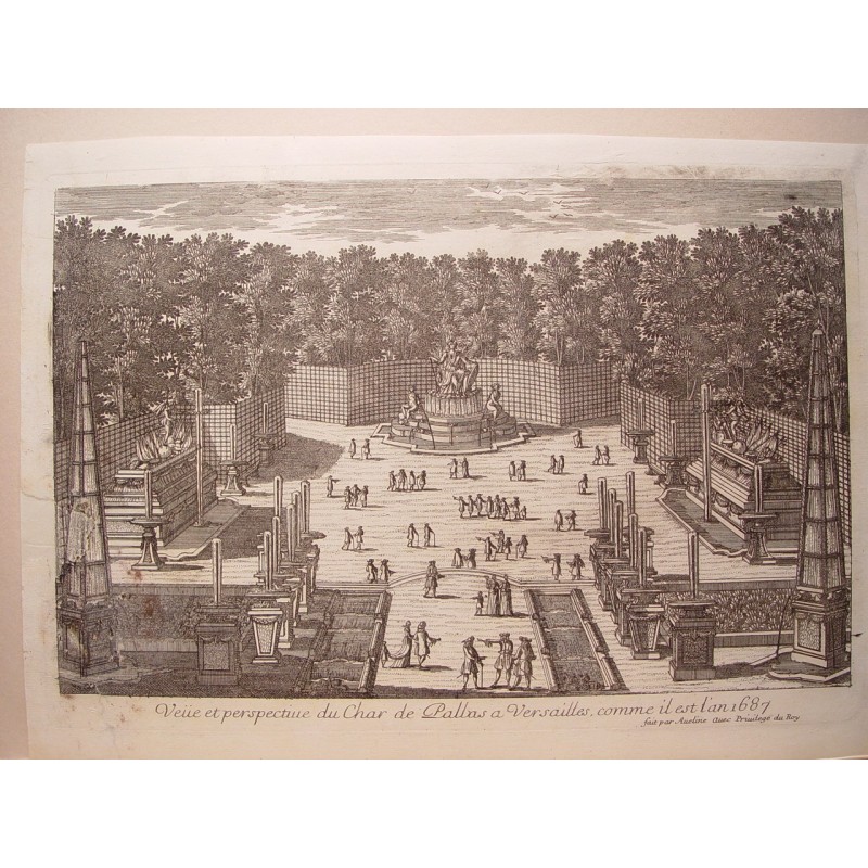 View and perspective of Char de Pallas a Versailles, as it is in 1687. Drawn and engraved by Pierre Aveline (Paris, 1656-1722).