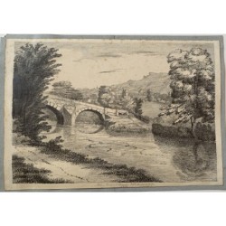 England. Yorkshire. Ilkley-Brücke. Zeichnung von 1852.