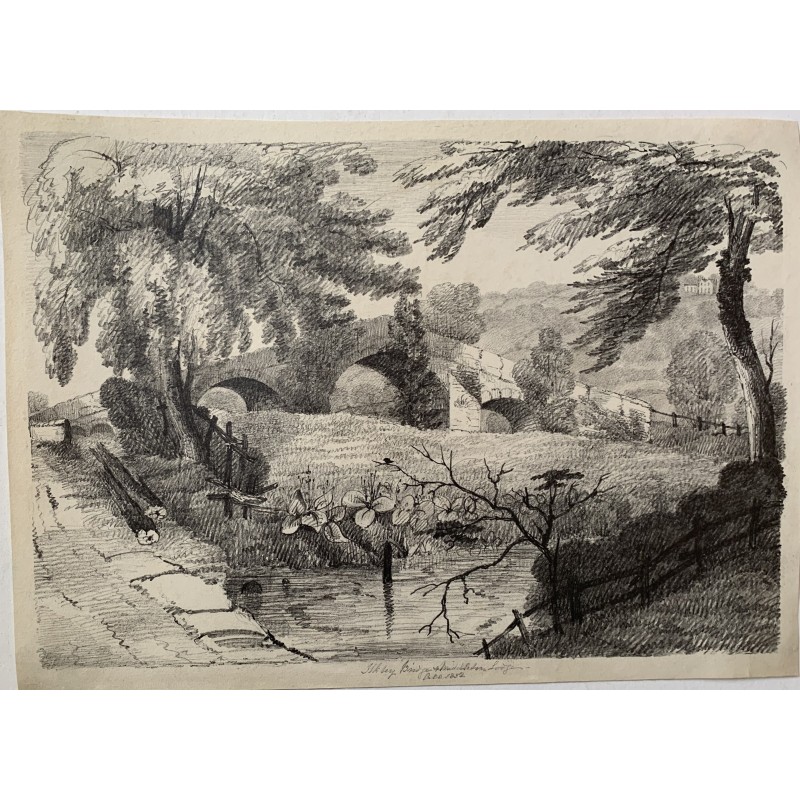 Inghilterra. Ilkley Bridge Middelton Lodge. Disegno del 1852.