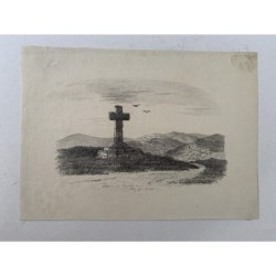 England. Bradford. Ilkley. Kreuz auf dem hohen Wald. Zeichnung 1853.