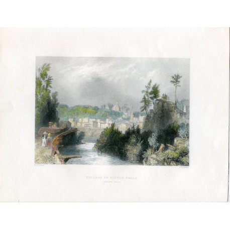 EEUU Village of little falls, grabado por S. Bradshaw, 1840.