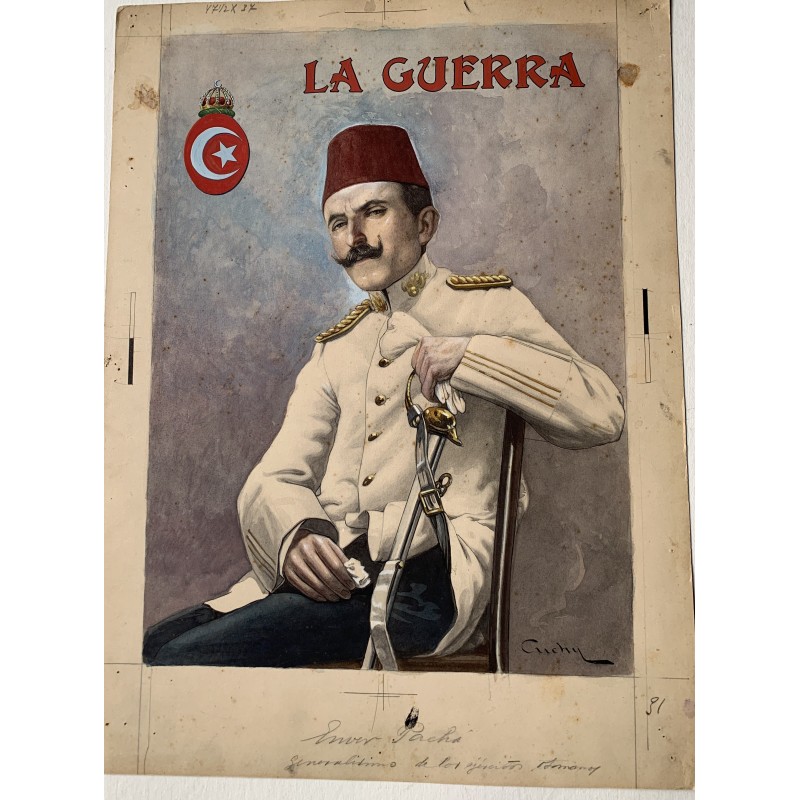1915. JOSE CUCHI ARNAU. Enver Pasha militar portrait - Signed gouache