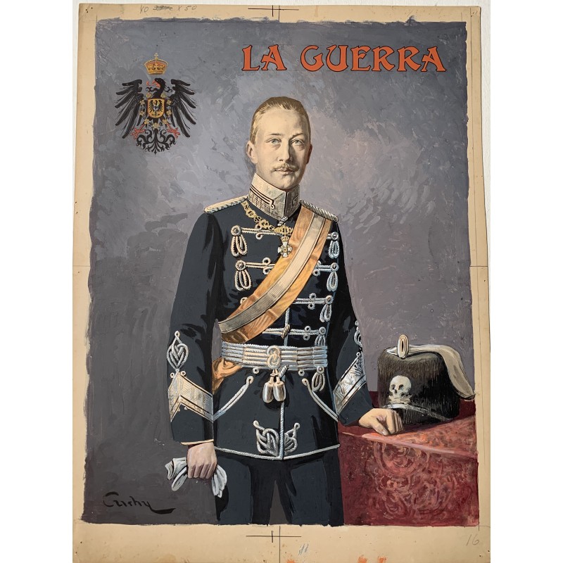 1915. JOSE CUCHI ARNAU. Wilhelm, German Crown Prince militar portrait - Signed gouache