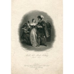 Much ado about nothing grabado por J.H. Watt de la obra de Shakespeare, 1826.