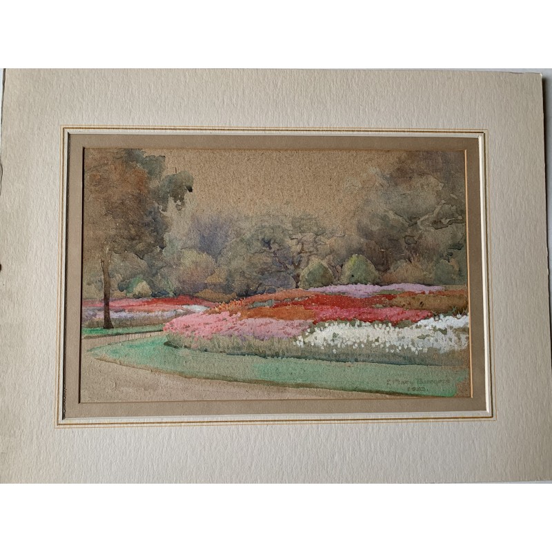 Eliza Mary Burgess (1878 – 1961) 'Giardino' Acquerello firmato e datato 1933