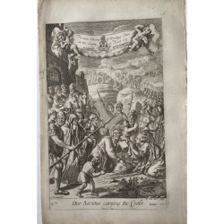 Bibel. Unser Erlöser trägt das Kreuz. Kupferstich von FH Van Hove. Gezeichnet von Freeman. 1690