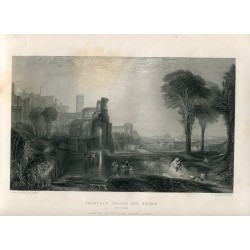 Palais et pont de Caligula - Gravure sur acier antique, vers 1859