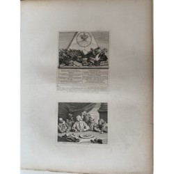 Couronne, mitre et œuf de Colomb gravés par William Hogarth