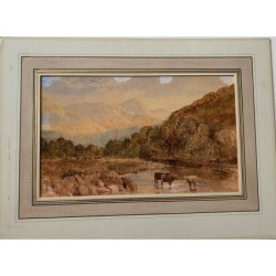 Aquarelle thème rural école anglaise 19e siècle