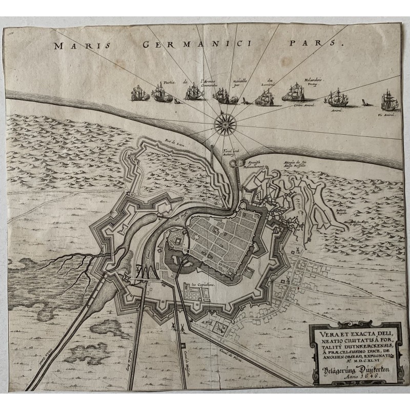 1646. Carte de Dunkerque, assiégée par l'armée française sous le commandement du duc d'Enghien.