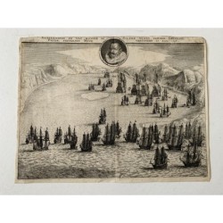 1656. Cattura della flotta argentiera spagnola da parte di Matanza nel 1628 (Cuba). Isaac Commelin.