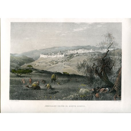 Palestina. Jerusalen desde el monte Scopus grabado por C. Cousen