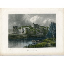 Gales. Chepstow Castle grabado por R. Hinshelwood, 1870
