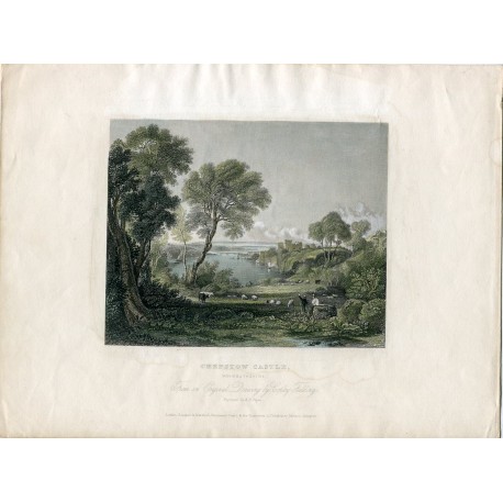 Gales. Chepstow Castle en Munmouthshire, grabado por A.H.Payne, 1877.
