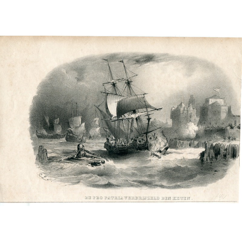 Das Feuerschiff Pro Patria unter dem Kommandanten Jan Daniëlsz van Rijn durchbrach 1667 die Kette