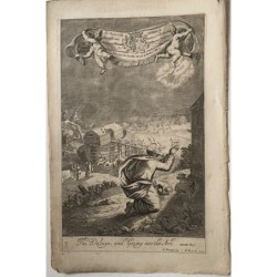 L'Arche de Noé et le Déluge. Gravure ancienne originale d'après G. Freman, XVIIe siècle.