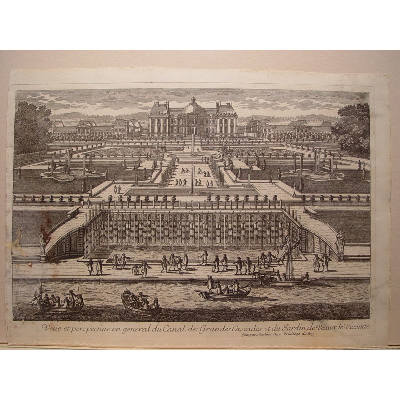 Vue générale du Canal des Grandes Cascades, et du Jardin de Veaux le Vicomte. Gravé par Pierre Aveline (Paris,1656-1722)