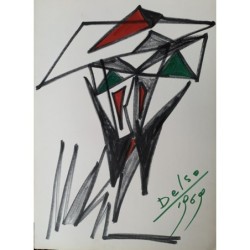 Pedro Delso (1924-1994) Composition triangulaire. Technique mixte. Signée et datée 1969.
