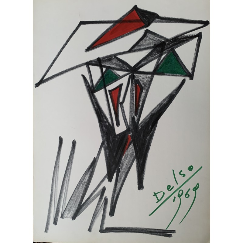 Pedro Delso (1924-1994) Composizione triangolare. Tecnica mista. Firmato e datato 1969.