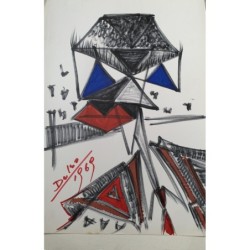 Pedro Delso (1924-1994) Composizione triangolare. Tecnica mista. Firmato e datato 1969.