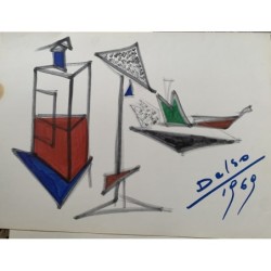 Pedro Delso (1924-1994) Composizione triangolare. Tecnica mista. Firmato e datato 1969.