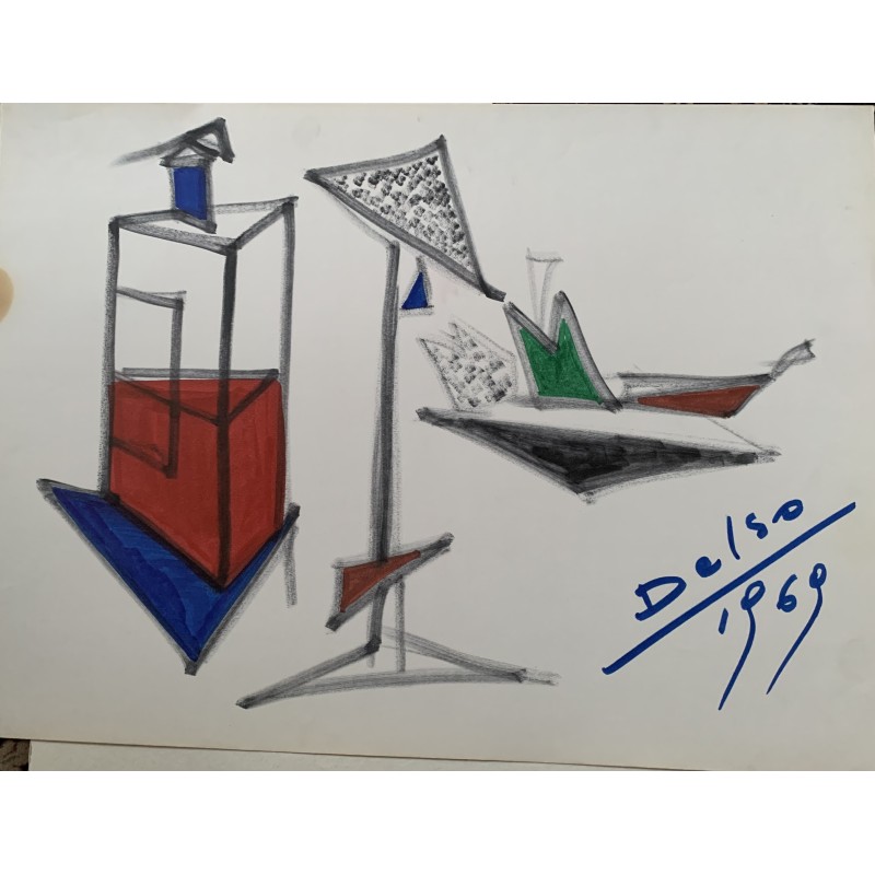 Pedro Delso (1924-1994) Triangulistische Komposition. Mischtechnik. Signiert und datiert 1969