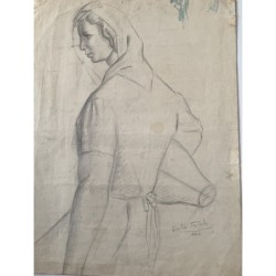 Gastón Castelló, Jeune personnage. Dessin recto verso. Signé et daté 1942.