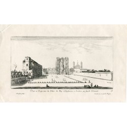 Vue et perspective du palais du roi d'Angleterre à londres qui sapelle gravée par Whitehall