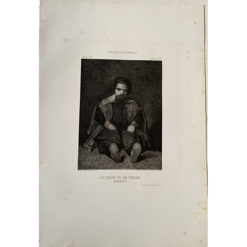 Portrait of a bearded dwarf engraved by Bartolomé Maura, copy of Velazquez.