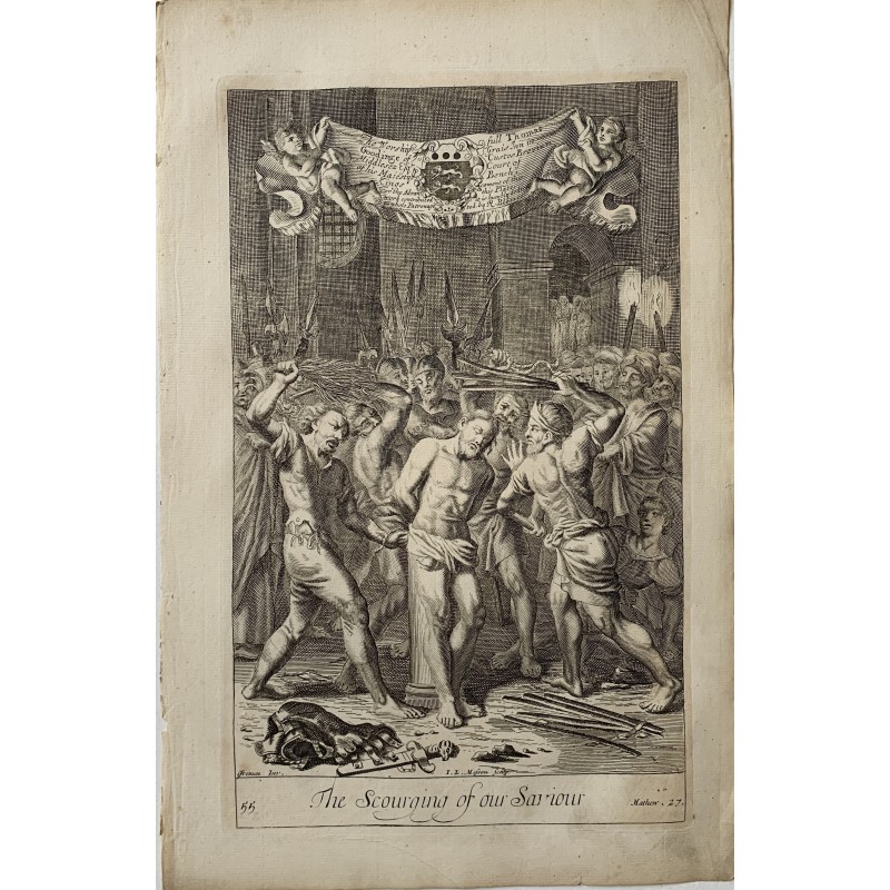 Bibel. Heiliger Matthäus. Die Geißelung unseres Erlösers, Kupferstich aus dem 17. Jahrhundert