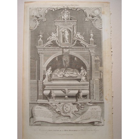 «The Monument of King Henry II and King Richard I at Font Errant in Anjou» Dib.Gravelot. Grabó Goldar (Oxford,1729-Londres,1795)
