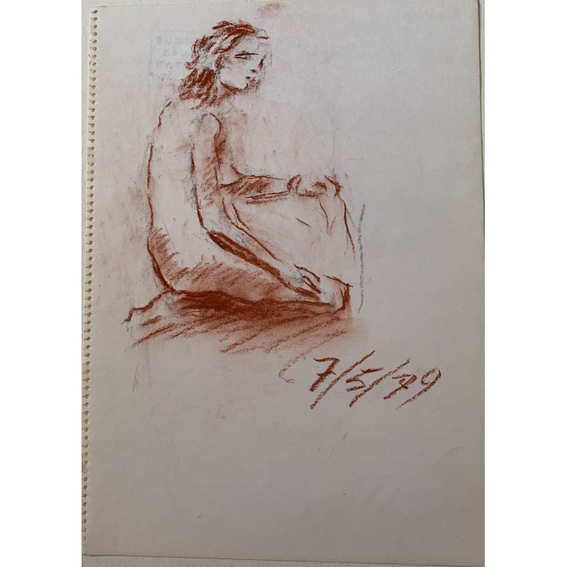 Avila. Enrique Colás Hontán. Disegno di una giovane donna nuda seduta.