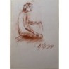 Avila. Enrique Colás Hontán. Dessin d'une jeune femme nue assise.
