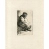 Rembrandt. Beggar Seated on a Bench. Engraving dated 1690. Later.