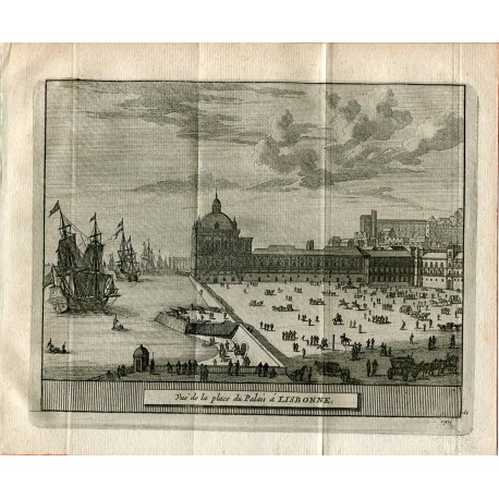 Portugal. Vue de la place du Palais á Libonne grabado 1715 por Alvarez de Colmenar