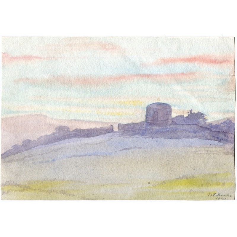 19th-20th century English watercolor signed by JV Banks, dated 1941