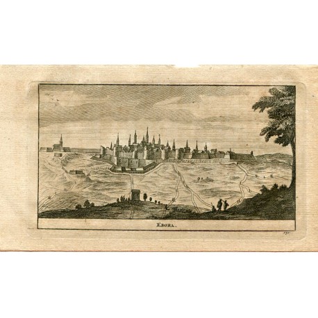 Portugal. Ebora, grabado 1715 por Alvarez de Colmenar.